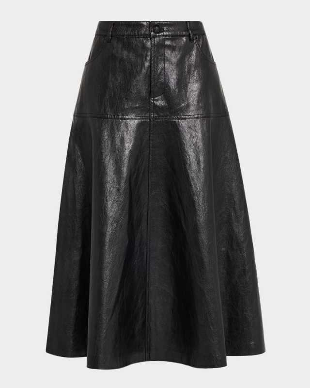 Rhea Circle-Cut Faux Leather Midi Skirt
